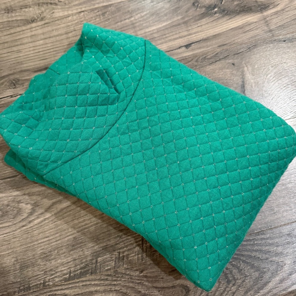 Crown & Ivy Green Quilted Mock‎ Neck Pullover Sweatshirt Gold Metallic Accents M
